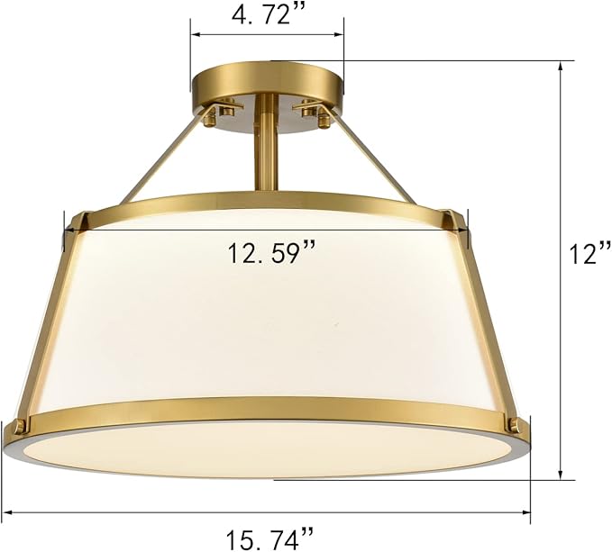 DANSEER Drum Ceiling Light Semi Flush Mount Gold Finish Dimmable LED for Bedroom Hallway Living Room Entry