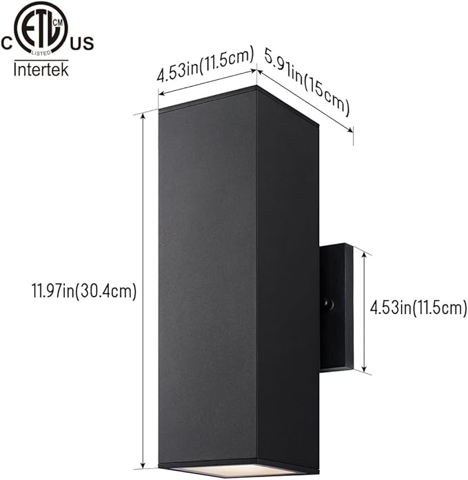 mirrea Modern Outdoor Porch Light Patio Light in 2 Lights with Aluminum Rectangular Tube and Tempered Glass Cover Waterproof Wall Sconce 6 Pack (Matte Black)