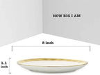 vicrays Ceramic Dessert Salad Plates, 8 Inch, Set of 6, Round, Dishwasher Safe, NOT Microwave Safe, Scratch Resistant, Suitable for Appetizer, Home, Restaurant (White with Golden)
