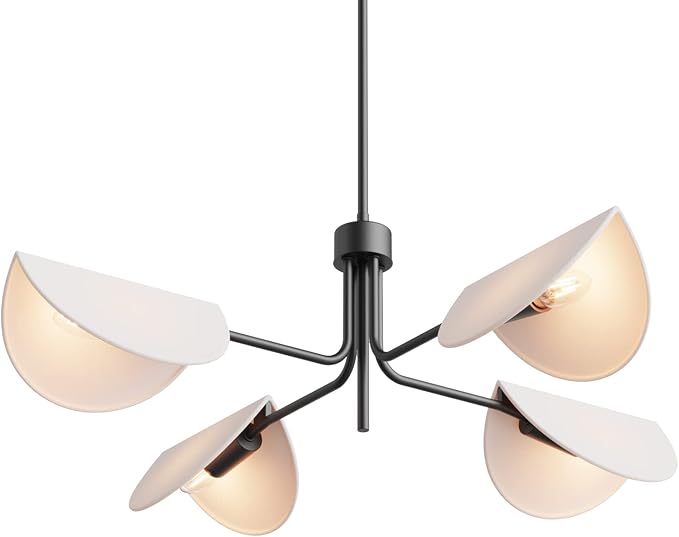 SEOL-Light 4-Light Fold White Linen Blossom Shades Chandelier with Black Metal Stems,E12,160W,30" Dia Large;