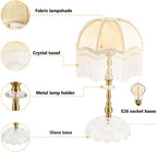 Eapmic Table Lamp,Bedside End Table Lamp Traditional Nightstand Desk Lamp Beaded Tassel Lamp with Shade for Living Bedroom Office(Retro,Style 2)