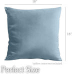 lalaLOOM Velvet Throw Pillow Covers, Set of 2, 18x18 Decorative Square Pillows Home Decor, Soft Accent Cases, Silky Machine Washable Pillowcases for Sofa, Couch, Bedroom, Living Room, Stone Blue