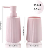 Bathroom Accessories 2 Piece Soap Dispenser and Toothbrush Holder Set Striped Light Pink