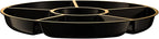 Plasticpro 6 Sectional Round Plastic Serving Tray/Platters Black & Gold Pack of 8