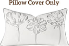 Sunkifover Decorative Lumbar Pillow Cover 14x24 Inch Grey and White Cotton Embroidery Cute Flower Throw Pillowcase Cushion Cover for Bed Bedroom, Living Room, Sofa