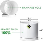 Aveyas 8 inch Ceramic Plant Pot with Drainage Hole and Saucer - Suitable for Indoor and Outdoor Use, Modern Planters for House Garden Flower Tree Snake Monstera Plants (8", Glossy White)