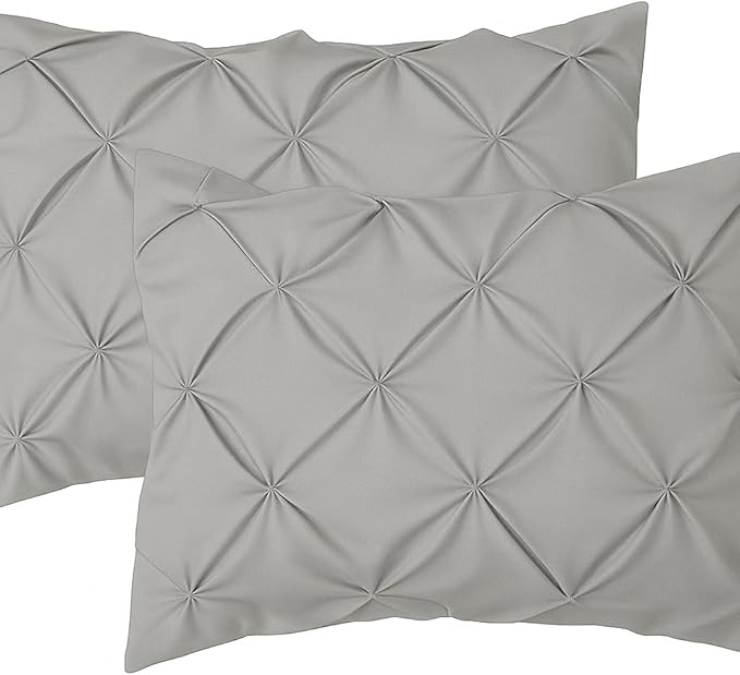 COTTON STICH Pinch Pleated Pillow Shams Set Of 2, Zipper Closure - 600 Thread Count Super Soft Pinch Pillow Shams 100% Egyptian Cotton Decorative Pinch Pleated Bed Pillow Covers Set, Silver Grey 20X36