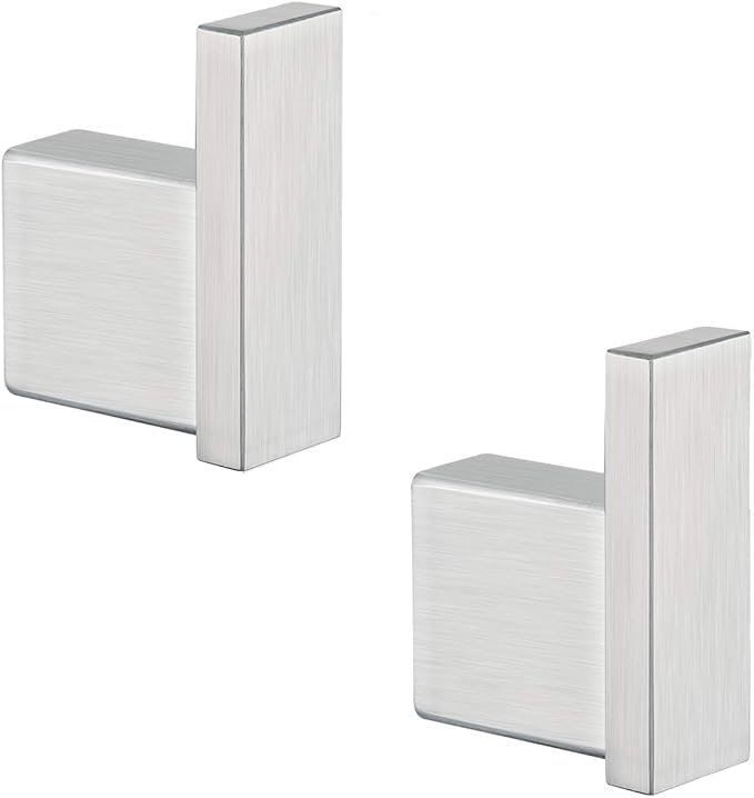 RANDOM Brushed Nickel Towel Hook for Bathroom Square Modern Wall Mounted Robe Hook Coat Hooks Wall Hook Contemporary Bath Towel Hooks SUS304 Stainless Steel (2 Pack).96009-8BS