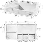 Luxspire Bathroom Counter Organizer, Marble Toothbrush Holder for Bathroom 6 Slot, Bathroom Vanity Organizer with Lid, Bathroom Organizer Countertop for Cotton Ball, Q-Tips, Floss, Gravel White