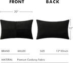 MIULEE 12x20 Inch Boho Lumbar Accent Pillows Set of 2 - Black Corduroy Textured Throw Pillow Covers with Cross Patchwork Design, Soft Spliced Decorative for Sofa, Bed & Reading Nook