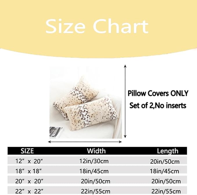 Throw Pillows Covers, Fluffy Faux Fur Pillow Case Snow Leopard Cheetah Print Animal Decorative Lumbar Rectangle Cushion Cover for Couch Sofa Bedroom Living Room, 12x20, Beige