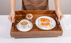 2PCS Large Wooden Ottoman Tray Rectangle Trays for Big Ottoman Counter Huge Kitchen Wood Serving Trays with Handles, Decorative Tray for Living Room Premium Acacia Wood Tray(20.1'' + 18.1'')