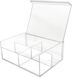 Isaac Jacobs 4-Compartment Clear Acrylic Organizer with Lid (6.7" L x 8.6" W x 3.4" H), Multi-Sectional Tray & Storage Solution for Makeup, School & Office Supplies & More, for Bathroom, Kitchen