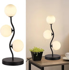 3-Light Curve Black Globe Table Lamp Mid Century Flower Beside Desk Table Light with Milk White Glass Shade Metal Base Nightstand Lamp for Bedroom Bedside