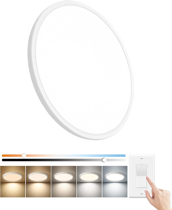 20 Inch Dimmable LED Flush Mount Ceiling Light, 40W,4350LM, 2700K/3000K/4000K/5000K/6000K CCT Selectable,White Round Flat Panel Low Profile Ceiling Light Fitures for Kitchen/Bedroom/Living Room
