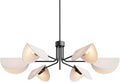 SEOL-Light 6-Light Fold White Linen Blossom Shades Chandelier with Black Metal Stems,E12,240W,35" Dia Large;