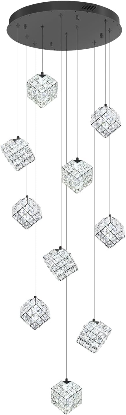 10-Lights LED Staircase Chandelier Modern Foyer Chandeliers Large Chandelier for High Ceilings,Crystal Pendant Light for Living Room Stairwell Dining Room Entryway
