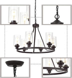 MELUCEE 6-Light Glass Chandelier Farmhouse Lighting, Kitchen Island Lighting Dining Room Light Fixtures Hanging Glass Pendant Light Oil Rubbed Bronze Finished