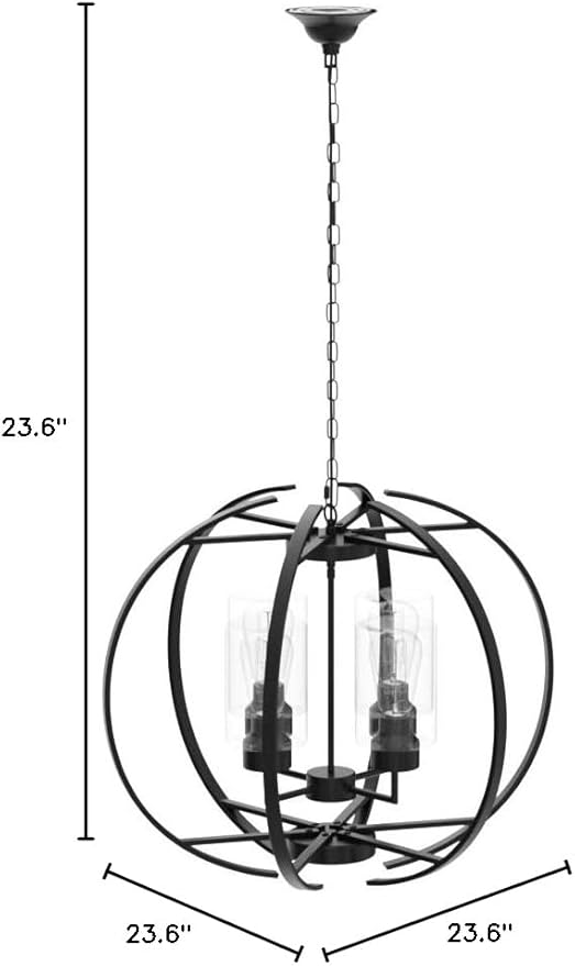 Farmhouse Black Chandelier Globe 24" Pendant Lighting with Clear Glass Shade Hanging Ceiling Light Fixture for Dining Room Living Room Foyer Kitchen Island