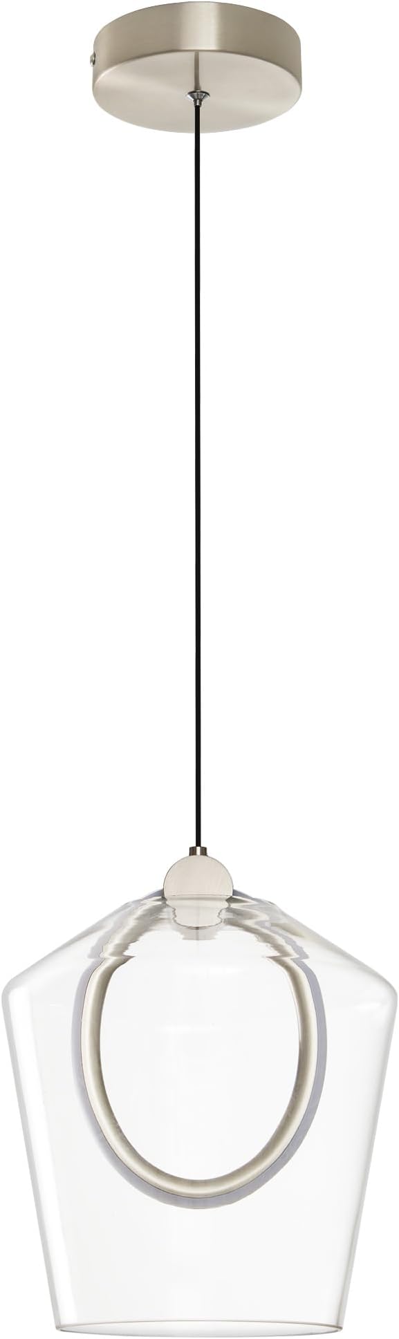 Modern Glass Pendant Lighting for Kitchen Island 1 Pack, Nickel LED Pendant Light Fixtures, Adjustable Hanging Ceiling Light, Angled Clear Glass Shades 8 Inch