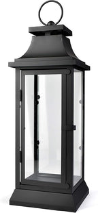 Serene Spaces Living Set of 4 Black Hurricane Lanterns with Clear Glass Panels - Ideal for Home Decor, Parties & Events - Table Top or Hanging Lantern for Indoor & Outdoor Use - Measures 15" Tall