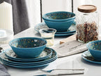 FINE&NICE Melamine Dinnerware Set of 12Pcs, Dish Set for 4, Lightweight Unbreakable Plates and Bowls Set, Great for RVs Camping, Dishwasher Safe,Rusty Blue