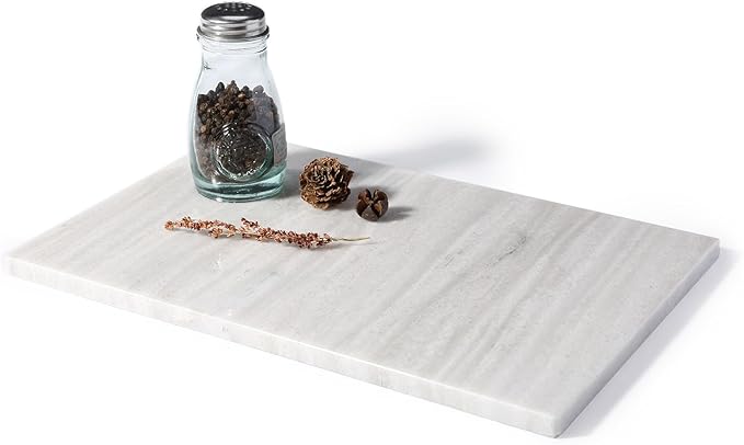 Koville Natural Marble Cutting Board for Kitchen Countertop, 12" x 8" Pastry Bread Macaron Display Board, Real Stone Slab Marble Cheese Boards, Bathroom Perfume Tray Candle Plate(Nestos White)