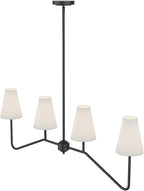 Electro bp;47" W 4-Light Linear Kitchen Island Lighting Fixture Classic Chandeliers Matt Black with White Linen Shades for Dining Room,E12,160W;