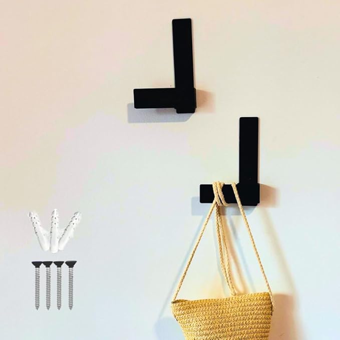 Decorative Wall Hooks-Set of 2 Chic Coat Hooks for Wall Mount. Perfect for Hanging Coats, Clothes, Towels, Backpacks Or Hats. Modern Heavy Duty Metal Hooks (Black Set)