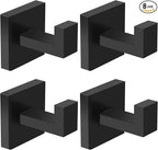IBosins 8 Pack Towel Hooks Hand Towel Holder for Bathroom Wall Livingroom Bedroom Kitchen Closet Heavy Duty Stainless Steel Hook Hanger for Robe, Bath Towel, Coat (Square Matte Black)