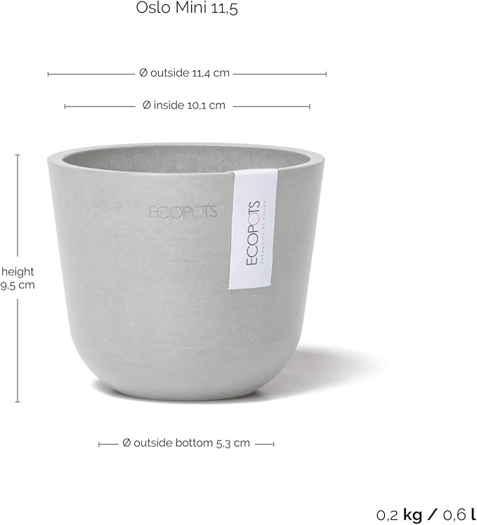 Ecopots Oslo Mini Durable Modern Round Indoor/Outdoor Recycled-Based Composite Flower Pot Planter, White Grey, 4.5"