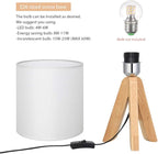 HAITRAL Small Bedside Table Lamp - Wooden Tripod Nightstand Lamp for Bedroom, Living Room, Office, Farmhouse, Home with Fabric Shade, White