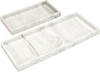 DNC Silicone Bathroom Tray for Counter, 2PC (7.9" +11.8") Vanity Tray for Countertop, Kitchen Sink Soap Tray for Dish Holder Dispenser Toilet Tank Desk Organizer Marble White