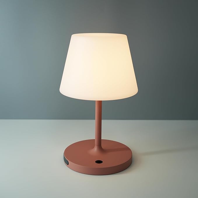 Outdoor Battery Operated Table Lamp Waterproof, 4000mAh Cordless Table Lamp Rechargeable, Touch Dimmable Desk Lamp, LED Night Light for Patio Camping Restaurant Home, H9.6in, Pink