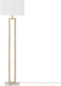 GLOBE Electric 12273 D'Alessio 58" Floor Lamp, Gold, White Linen Shade, Faux Marble Base, On/Off Socket Rotary Switch, Title 20 LED Bulb Included