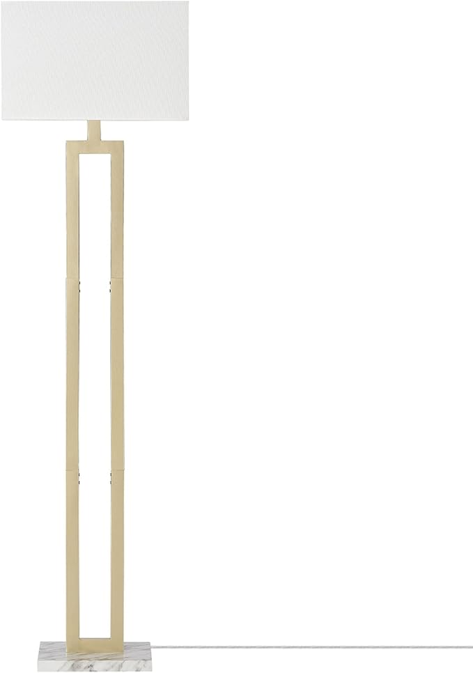GLOBE Electric 12273 D'Alessio 58" Floor Lamp, Gold, White Linen Shade, Faux Marble Base, On/Off Socket Rotary Switch, Title 20 LED Bulb Included