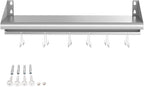 Skyflame 12" x 36" Wall Shelf with 6 Hanging Hooks for Storage, Stainless Steel Commercial Shelving with Side Guards for Bar, Utility Room, Kitchen, Garage