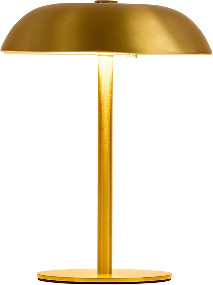 Cordless Mushroom Table Lamp, 2500mAH Rechargeable Battery Operated Lamp with 3 Color Stepless Dimming, Portable Touch Bedside Lamps for Bedroom, Nightstand, Patio, Office, Party, Bar, Gold