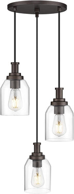 zeyu 3-Light Pendant Lighting, Adjustable Farmhouse Cluster Pendant Light for Kitchen Dining Room, Oil Rubbed Bronze Finish with Clear Glass Shade, ZG33-3 ORB