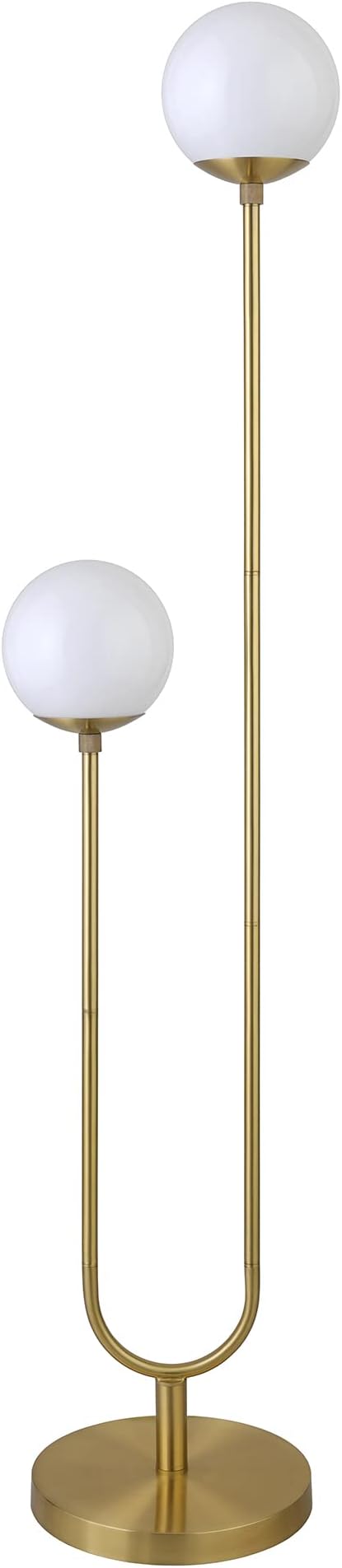 Henn&Hart 68.5'' Mid-Century Modern 2-Light Floor Lamp with White Milk Glass Globe Shade for Living Room, Bedroom, or Office, Brass