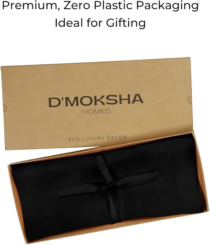 D'Moksha Homes Linen Black Table Runner 90 Inches Long - 100% Pure Linen 14 x 90 Inch Table Runner for Dining, Fall, Autumn and Halloween - Machine Washable