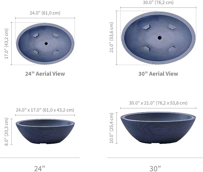 Crescent Garden Delano Oval Planter Bowl, Succulent Garden, Unique Indoor/Outdoor Double-Walled Plant Bowl with Plug- Oval Shape - 24" L x 17" W x 8" H (Slate)