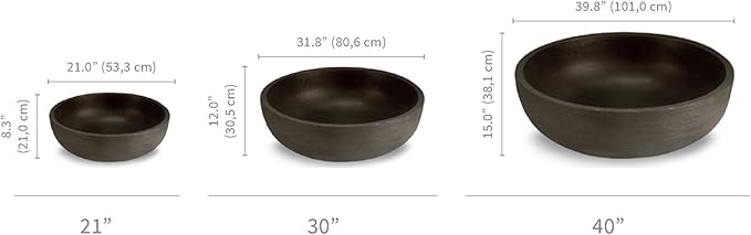 Crescent Garden Extra Large Outdoor Planter Bowl with Drain Hole for Water Gardens, Fountain, Landscaping - 40" W x 15" H (Caviar Black)