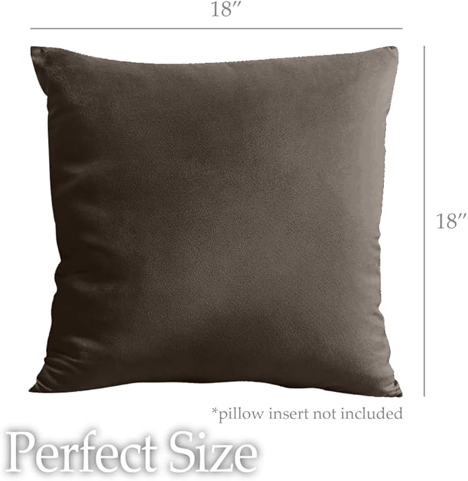 lalaLOOM Velvet Throw Pillow Covers, Set of 2, 18x18 Decorative Square Pillows Home Decor, Soft Accent Cases, Silky Machine Washable Pillowcases for Sofa, Couch, Bedroom, Living Room, Brown