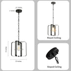 Farmhouse Crystal Chandelier,12 Inch Modern Geometric Rustic Vintage Hanging Pendant Ceiling Light Fixture for Dining Room Bedroom Kitchen Island Hallway Foyer Entryway