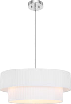 LamQee 3-Light Modern Drum Chandelier, 2-Tier Semi-Flush Mount Pendant Light Fixtures with Fabric Lampshades, 20” Hang Ceiling Lamp for Bedroom Dining Room Hotel