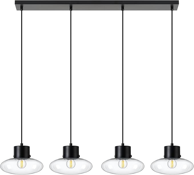 4-Light Kitchen Island Lighting, Black Linear Chandelier Modern Dining Room Light Fixture with Clear Glass, Adjustable Hanging Lighting for Kitchen Dining Room, OS-JJ1513-4CBK