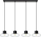 4-Light Kitchen Island Lighting, Black Linear Chandelier Modern Dining Room Light Fixture with Clear Glass, Adjustable Hanging Lighting for Kitchen Dining Room, OS-JJ1513-4CBK