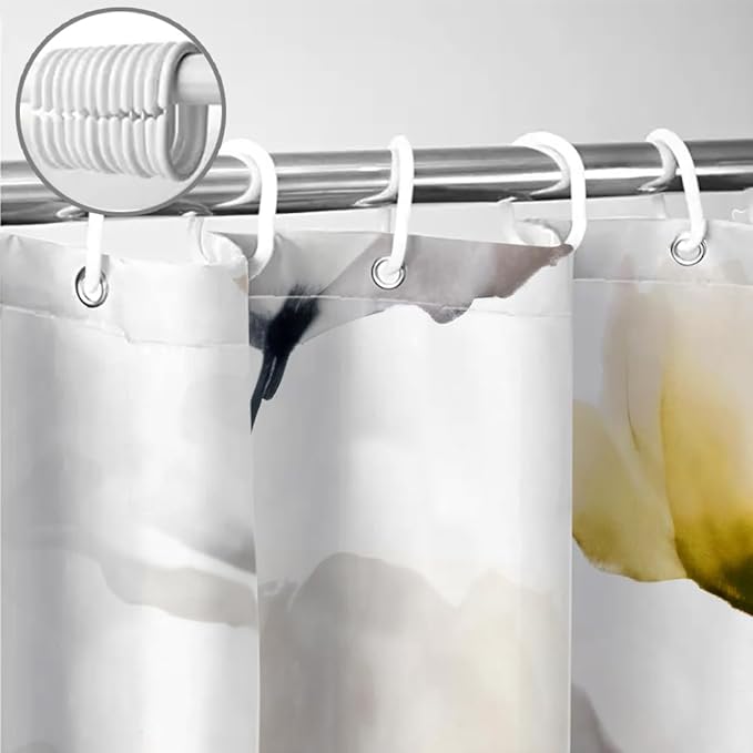 Boho Floral Shower Curtain, Cream Tan Beige Yellow Grey White Flower Farmhouse Fabric Shower Curtains Set for Bathroom Decorative with Hooks 72 X 72 inch Spring Bath Decor
