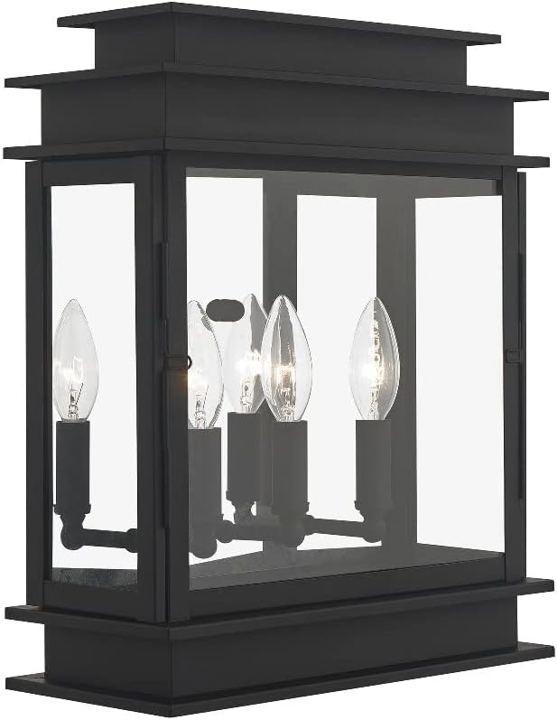Livex 20204-04 Transitional Three Light Outdoor Wall Lantern from Princeton Collection in Black Finish